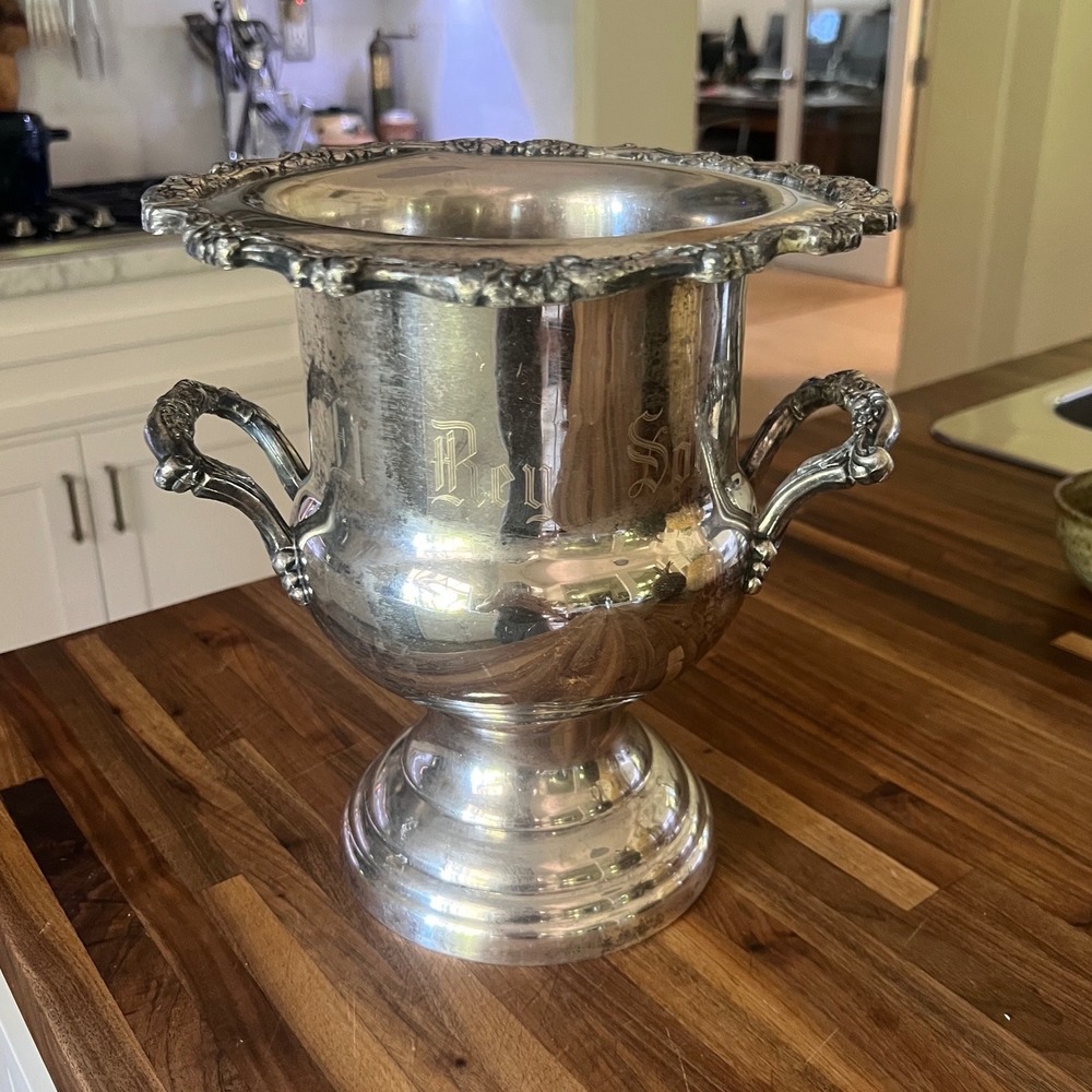 Vintage Silver Plate Champagne Bucket Wine Chiller Extra Patina El Rey Sol